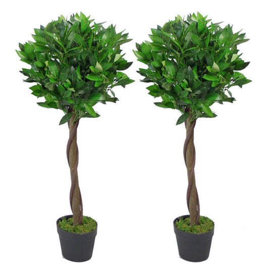 Set of 2 Luxurious 90cm Artificial Bay Topiary Ball Trees - Perfect Faux Foliage! - plants - express.com