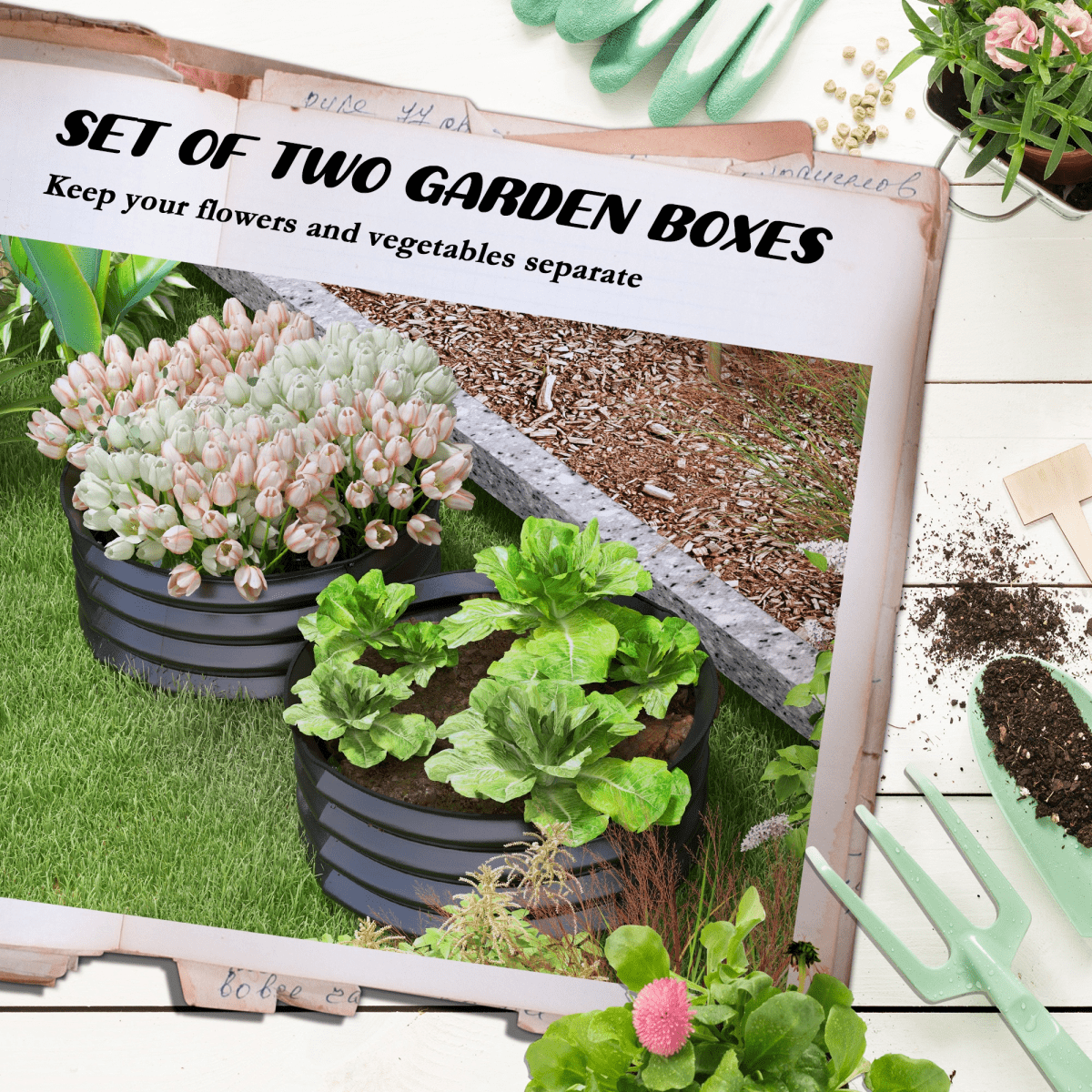 Set of 2 Raised Garden Bed Planter Boxes - Metal, Grey, Safety Edging - plants - express.com