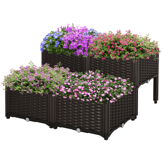Set of 4 Raised Outdoor Garden Planter Boxes - PP, Brown & Grey - plants - express.com