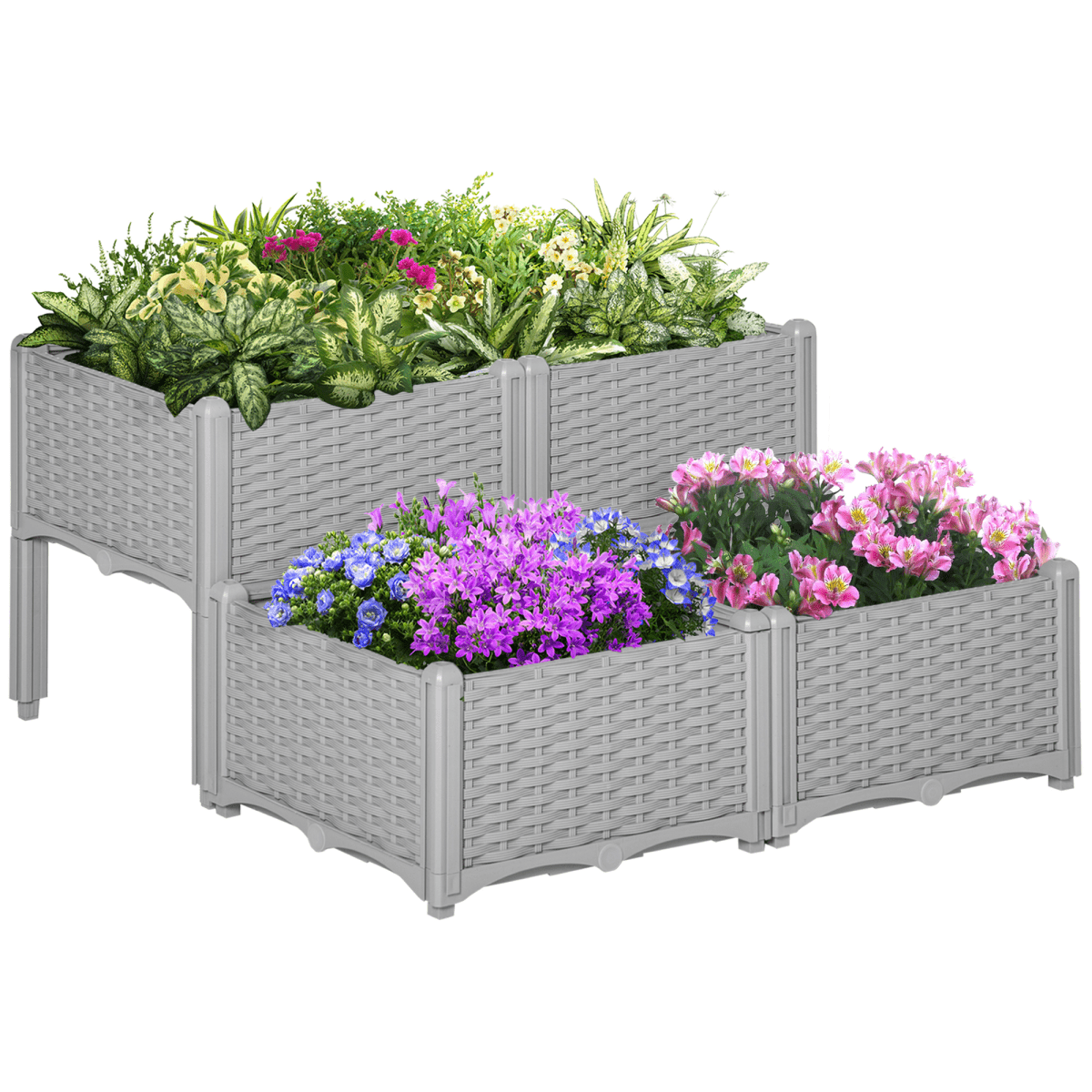 Set of 4 Raised Outdoor Garden Planter Boxes - PP, Brown & Grey - plants - express.com