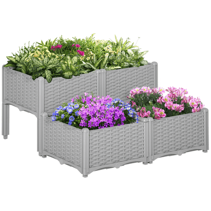 Set of 4 Raised Outdoor Garden Planter Boxes - PP, Brown & Grey - plants - express.com