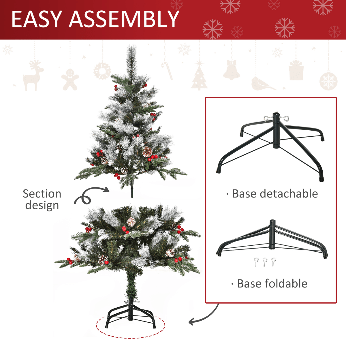 Snow - Dipped 4FT Christmas Tree with Berries & Pinecones - Festive & Foldable! - plants - express.com