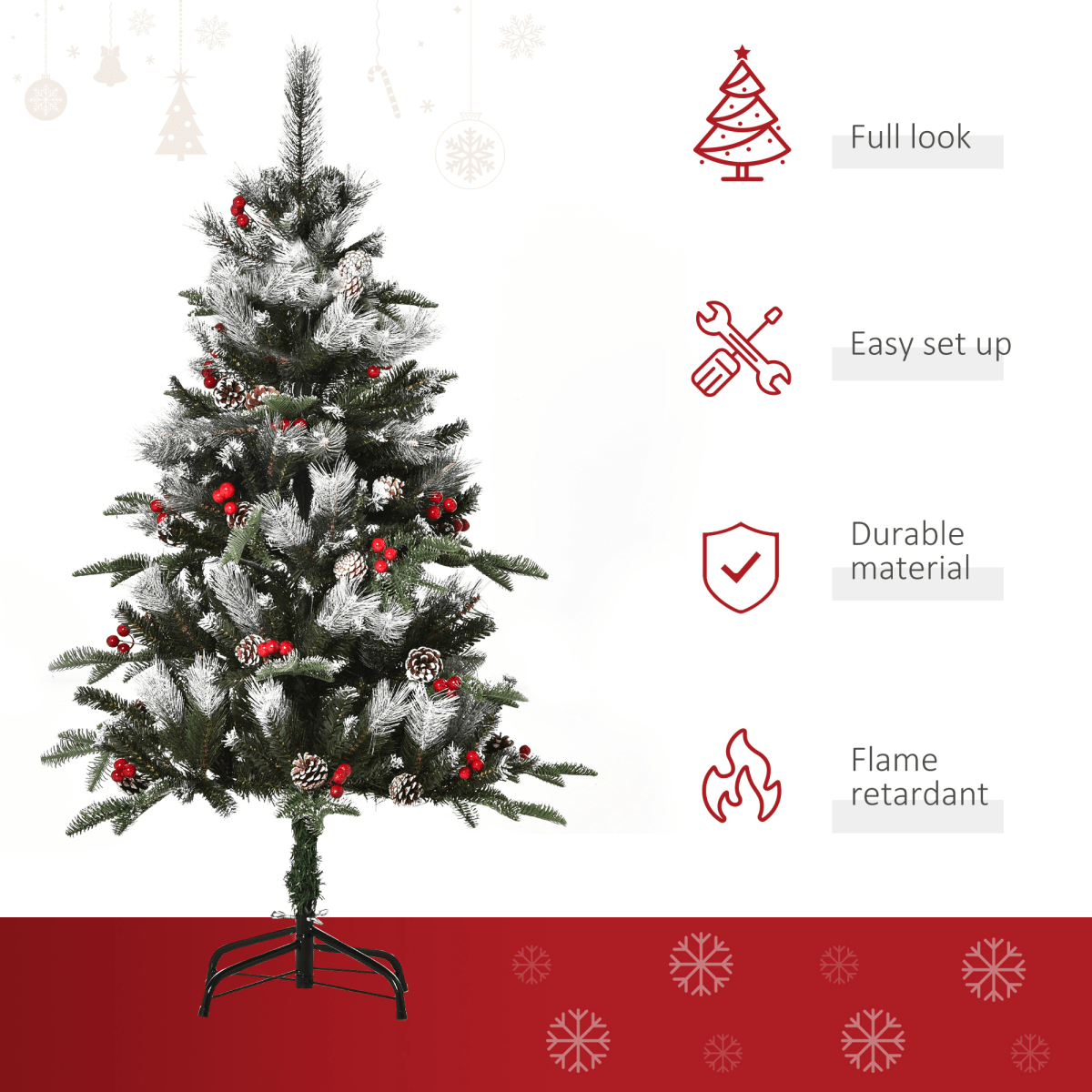 Snow - Dipped 4FT Christmas Tree with Berries & Pinecones - Festive & Foldable! - plants - express.com