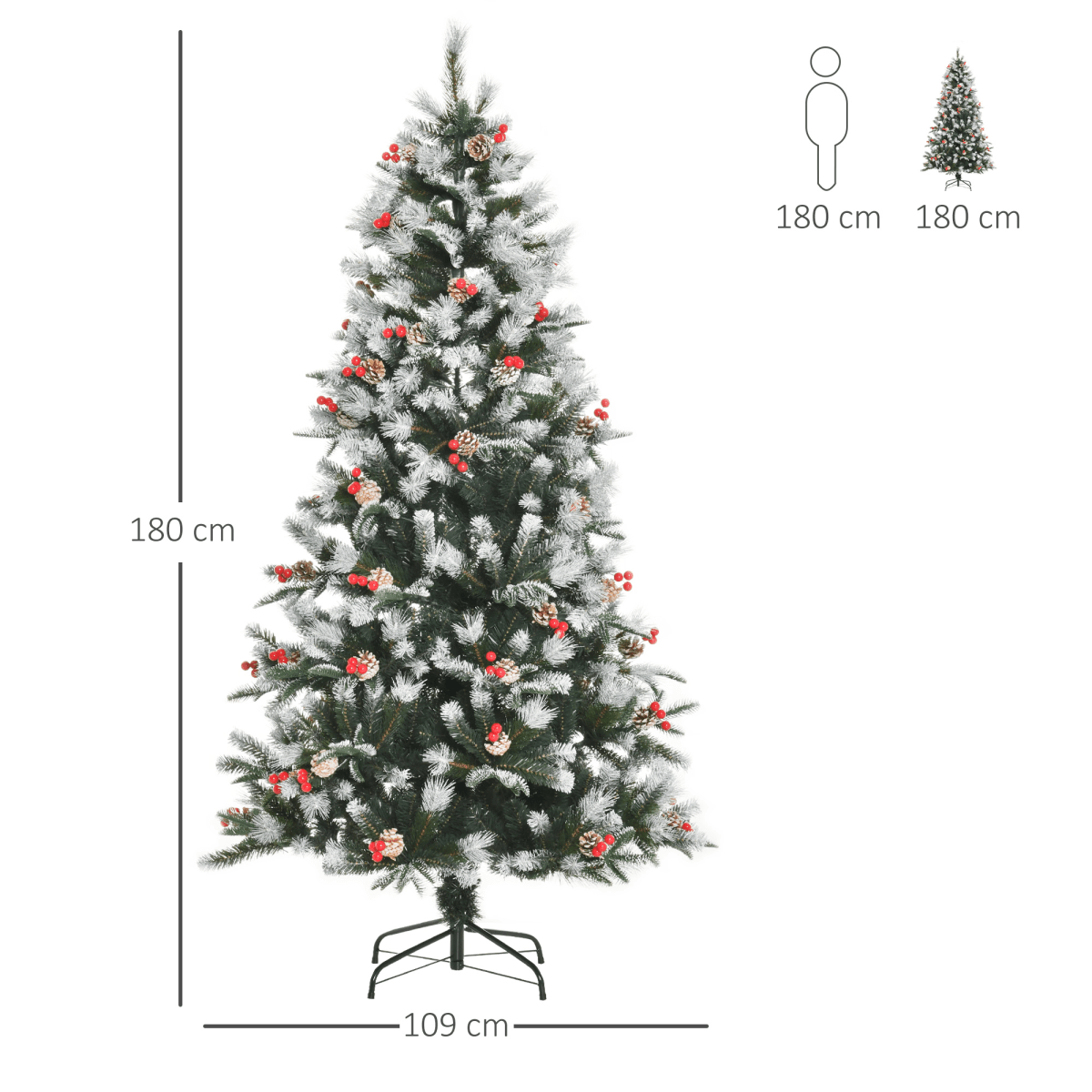 Snowy Elegance: 6FT Foldable Artificial Christmas Tree with Berries & Pinecones - plants - express.com