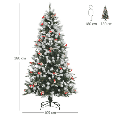 Snowy Elegance: 6FT Foldable Artificial Christmas Tree with Berries & Pinecones - plants - express.com