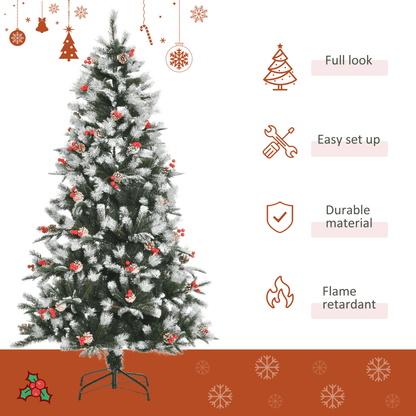 Snowy Elegance: 6FT Foldable Artificial Christmas Tree with Berries & Pinecones - plants - express.com