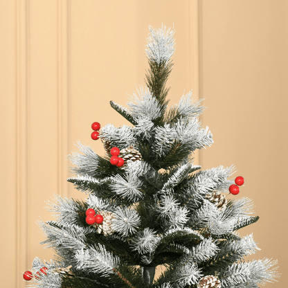 Snowy Elegance: 6FT Foldable Artificial Christmas Tree with Berries & Pinecones - plants - express.com