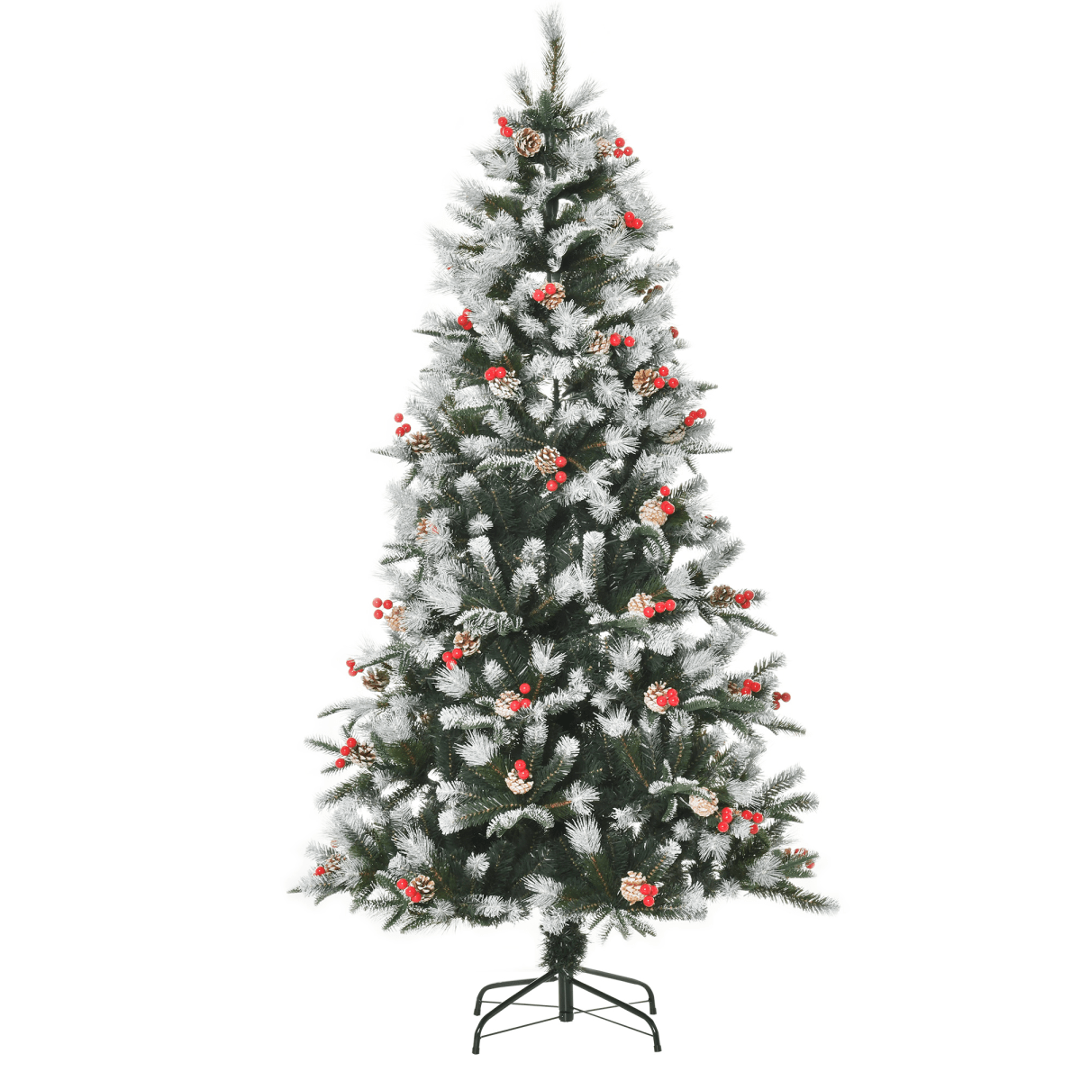 Snowy Elegance: 6FT Foldable Artificial Christmas Tree with Berries & Pinecones - plants - express.com