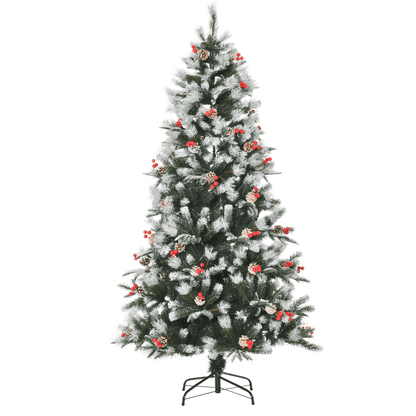 Snowy Elegance: 6FT Foldable Artificial Christmas Tree with Berries & Pinecones - plants - express.com