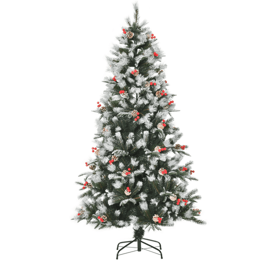 Snowy Elegance: 6FT Foldable Artificial Christmas Tree with Berries & Pinecones - plants - express.com