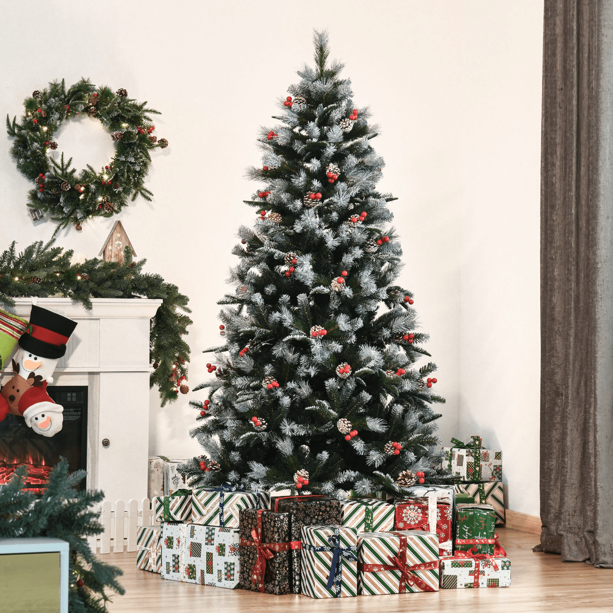 Snowy Elegance: 6FT Foldable Artificial Christmas Tree with Berries & Pinecones - plants - express.com
