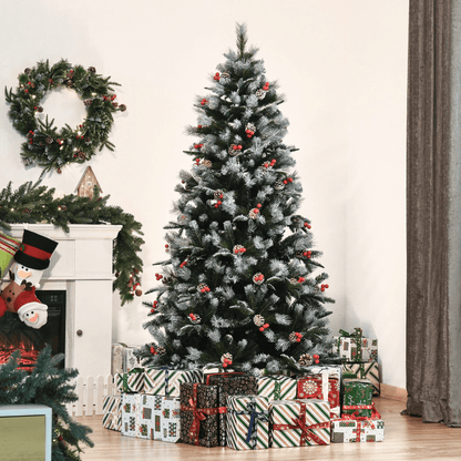 Snowy Elegance: 6FT Foldable Artificial Christmas Tree with Berries & Pinecones - plants - express.com