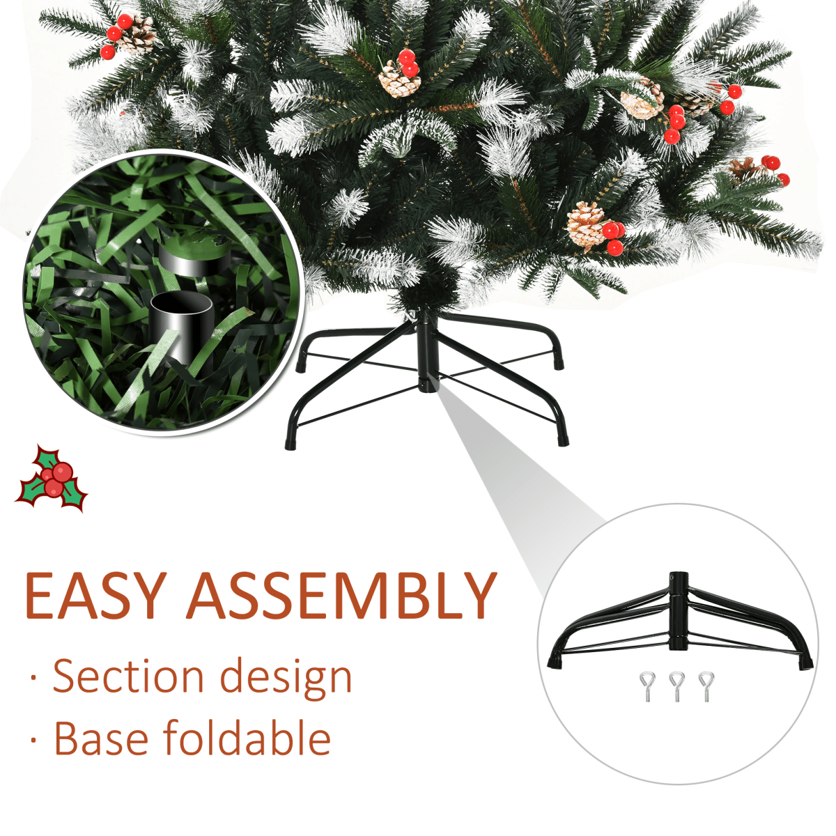 Snowy Elegance: 6FT Foldable Artificial Christmas Tree with Berries & Pinecones - plants - express.com
