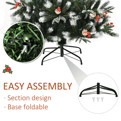 Snowy Elegance: 6FT Foldable Artificial Christmas Tree with Berries & Pinecones - plants - express.com