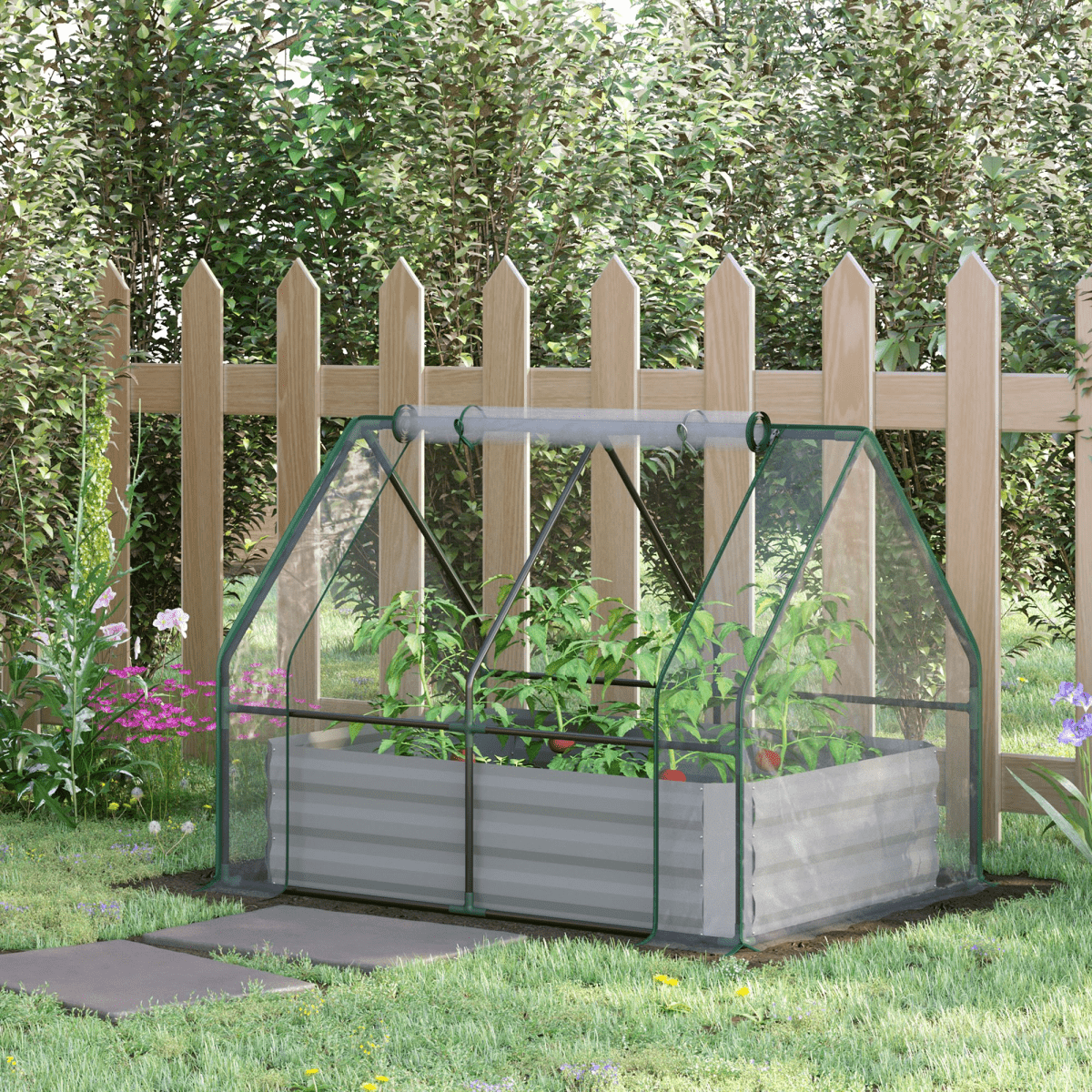 Steel Raised Garden Planter Box Kit with Greenhouse, for Dual Use, Clear - plants - express.com
