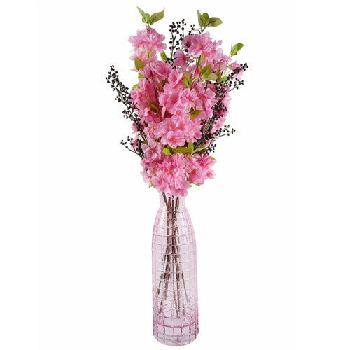 Stunning 100cm Pink Blossom & Berry Floral Arrangement with Glass Vase - plants - express.com