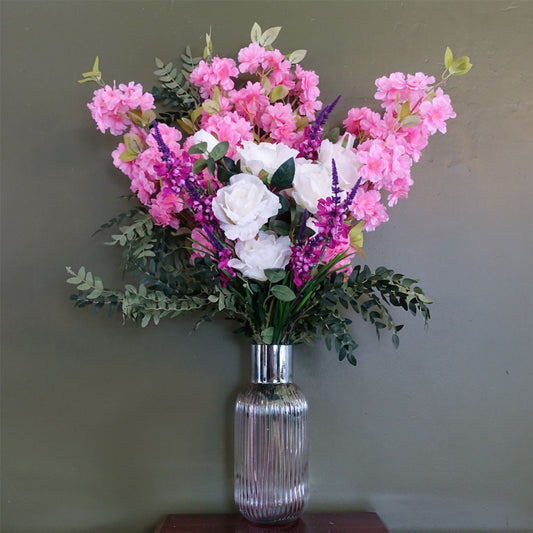 Stunning 100cm Pink Blossom & White Rose Floral Arrangement in Elegant Vase - plants - express.com