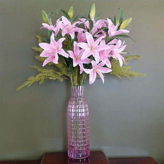 Stunning 100cm Pink Lily & Fern Floral Arrangement in Elegant Glass Vase - plants - express.com