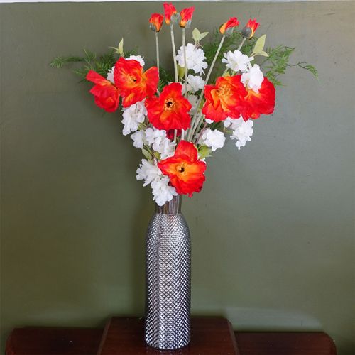 Stunning 100cm Poppy & White Blossom Floral Set in Elegant Glass Vase - plants - express.com