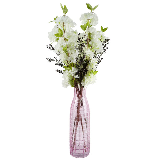 Stunning 100cm White Silk Blossom & Berry Arrangement with Glass Vase - plants - express.com