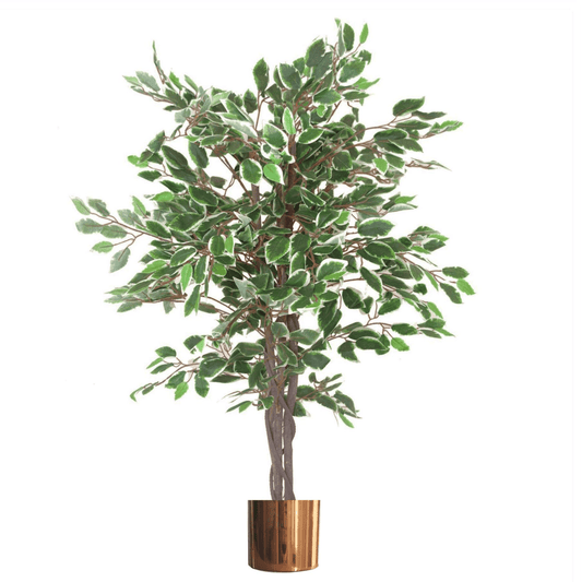 Stunning 130cm Ficus Artificial Tree in Elegant Copper Metal Planter - plants - express.com