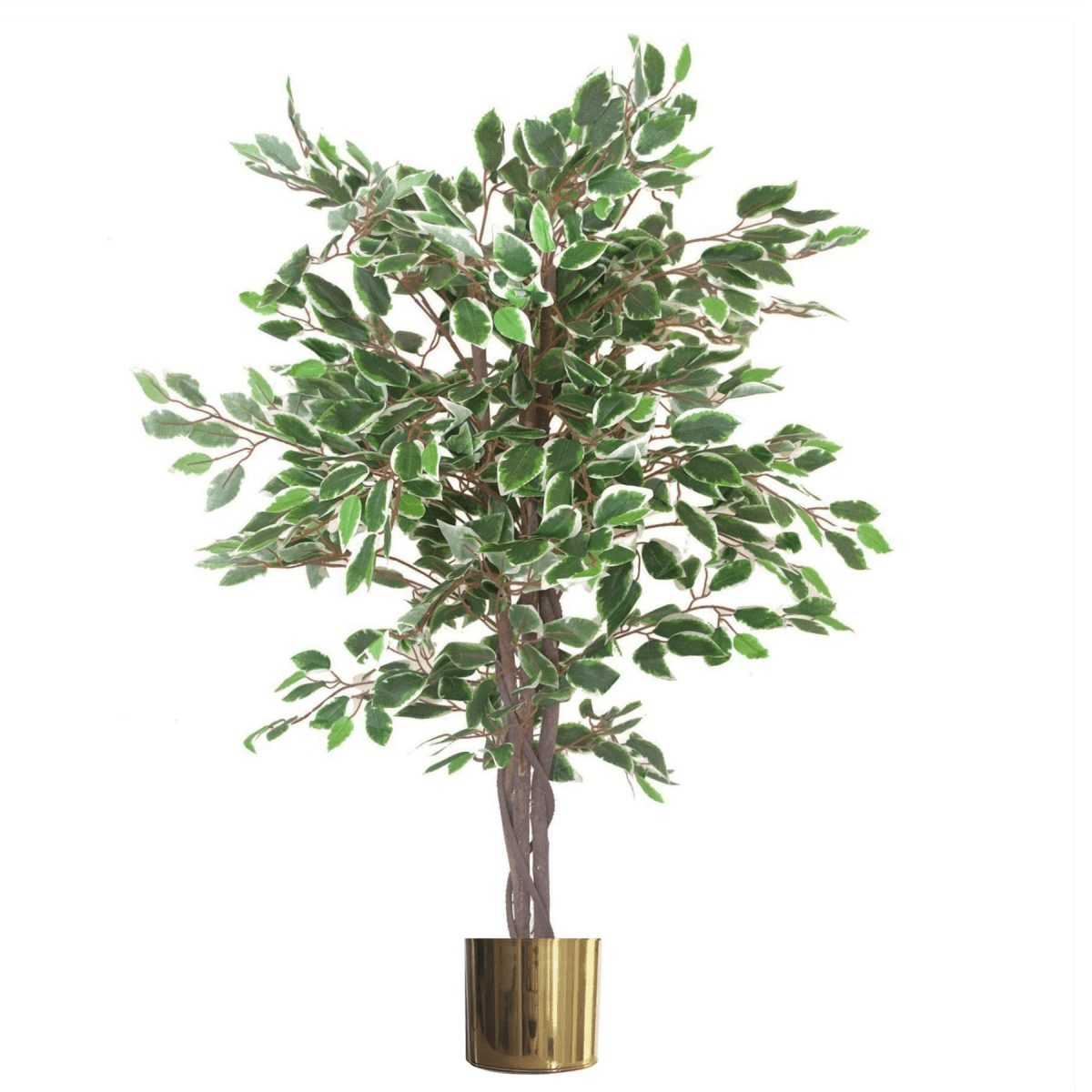 Stunning 130cm Realistic Ficus Tree with Gold Metal Planter - Perfect for Any Space! - plants - express.com
