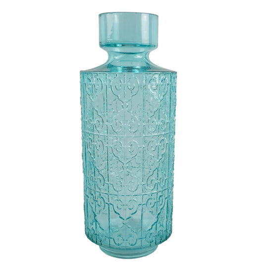Stunning 40cm Turquoise Glass Vase with Unique Embossed Design - plants - express.com
