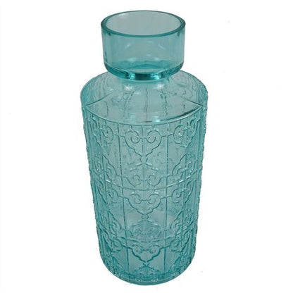 Stunning 40cm Turquoise Glass Vase with Unique Embossed Design - plants - express.com