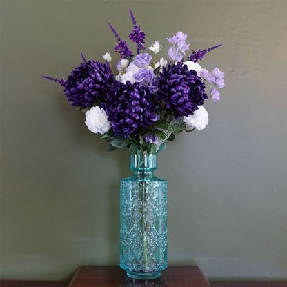 Stunning 40cm Turquoise Glass Vase with Unique Embossed Design - plants - express.com