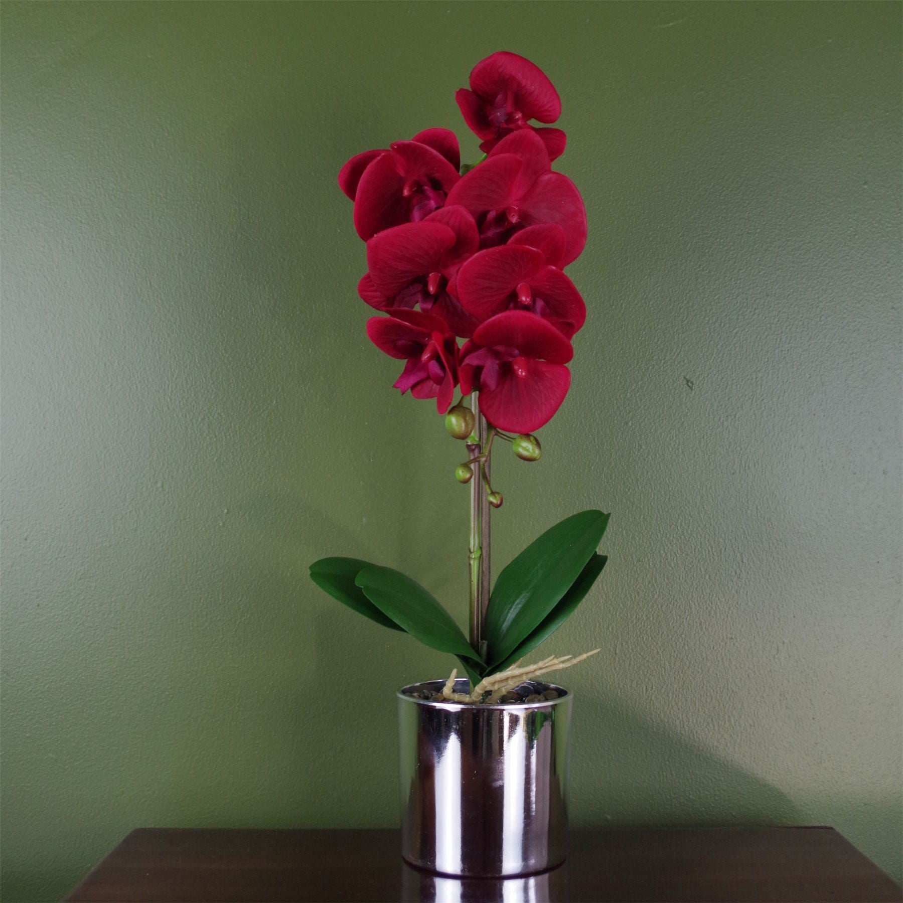 Stunning 46cm Red Artificial Orchid in Elegant Silver Pot - Real Touch Beauty! - plants - express.com