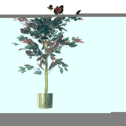 Stunning 4ft Red Ficus Tree in Gold Planter - Lifelike & Long - Lasting Decor - plants - express.com