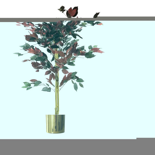 Stunning 4ft Red Ficus Tree in Gold Planter - Lifelike & Long - Lasting Decor - plants - express.com