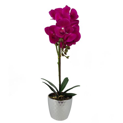 Stunning 50cm Dark Pink Phalaenopsis Orchid - Real Touch & Elegant Silver Pot - plants - express.com