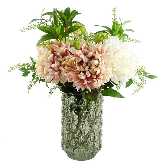 Stunning 55cm Artificial Chrysanthemum Arrangement with Retro Glass Vase - plants - express.com