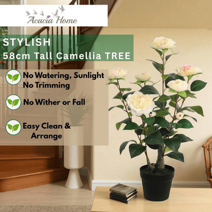 Stunning 58CM Artificial Camellia Plant - Lifelike & Maintenance - Free Beauty! - plants - express.com