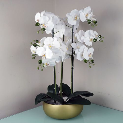 Stunning 60cm Artificial Orchid in Elegant Gold Ceramic Planter - plants - express.com