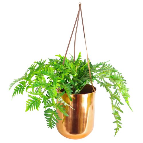Stunning 60cm Copper Hanging Planter with Lifelike Evergreen Fern - plants - express.com