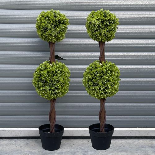 Stunning 90cm Green Double Ball Topiary Trees - Realistic Outdoor Decor Pair - plants - express.com