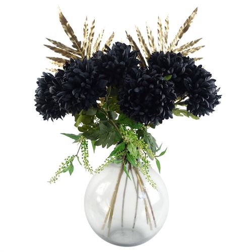 Stunning 95cm Black Chrysanthemum & Gold Palm Leaf Bouquet with Vase Set - plants - express.com