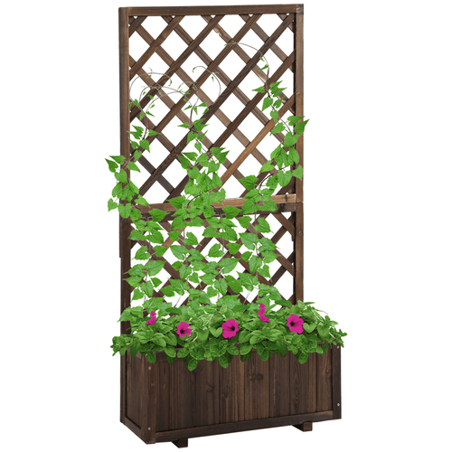 Stylish Wooden Pine Trough Planter with Climbing Trellis for Vibrant Gardens - plants - express.com