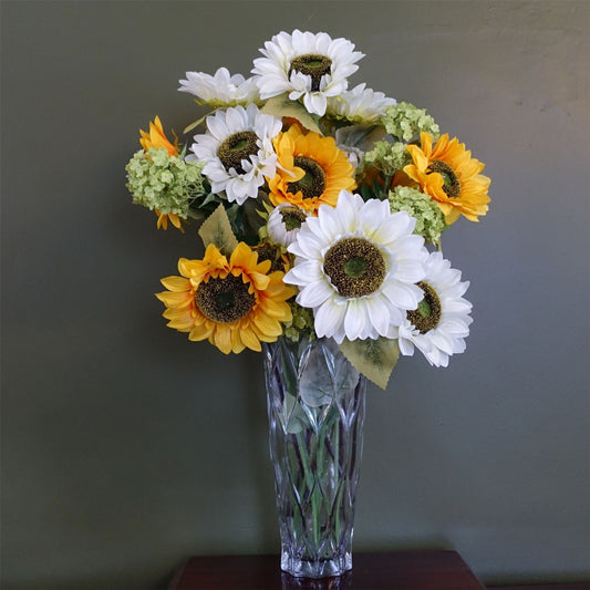 Sunshine Blooms: 80cm Rustic White & Yellow Sunflower Vase Arrangement - plants - express.com