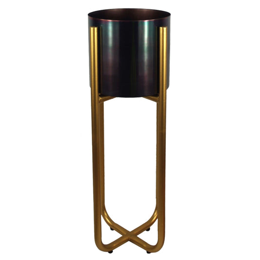 Tall Gold Stand with Black Metal Planter 62cm x 18cm - plants - express.com