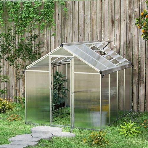 8x6ft Aluminium Greenhouse with Door, Window & Galvanised Base