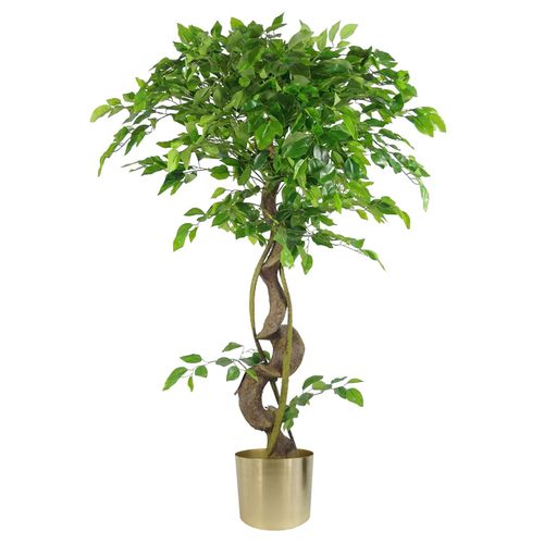 120cm Twisted Trunk Artificial Japanese Fruticosa Style Ficus Tree Gold Planter