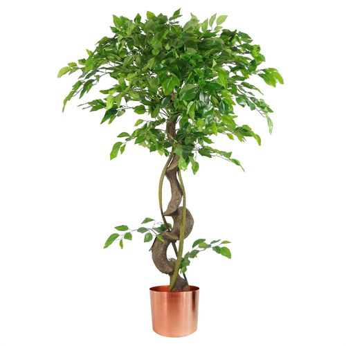120cm Twisted Trunk Artificial Japanese Fruticosa Style Ficus Tree Copper Planter