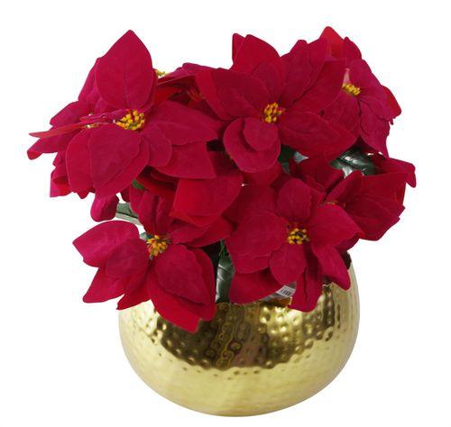 Artificial Christmas Poinsettias in Gold Curve Planter