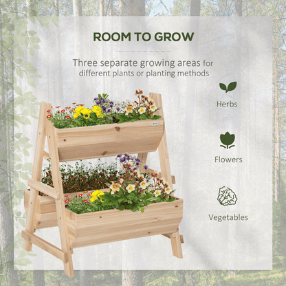 Versatile A - Frame Wooden Raised Garden Bed with Three Fabric - Lined Planters - plants - express.com