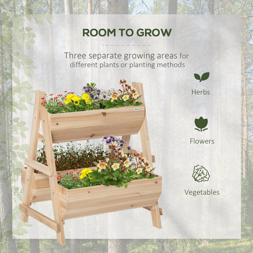 Versatile A - Frame Wooden Raised Garden Bed with Three Fabric - Lined Planters - plants - express.com