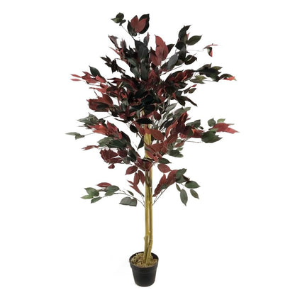 Vibrant 4ft Artificial Ficus Tree in Gold Planter - Lifelike Red & Green Foliage - plants - express.com
