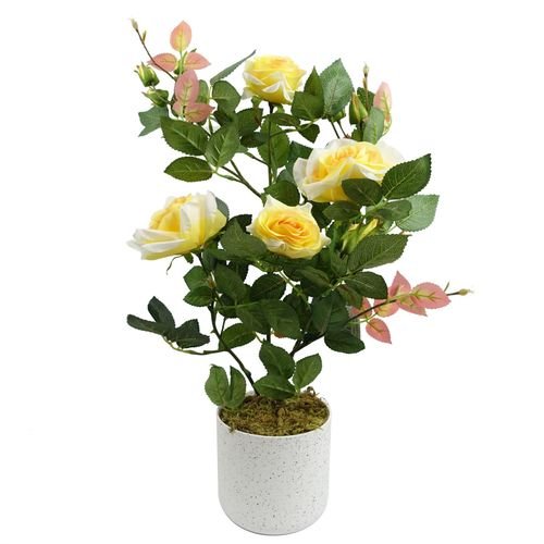 Vibrant 50cm Artificial Yellow Rose in Stylish Weighted Pot – No Maintenance! - plants - express.com